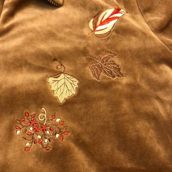 Jennifer Eden Fall Leaves Embroidered Velour Front Zip Jacket Track Vintage - Picture 5 of 8